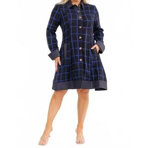 NEW KAREN T DESIGN plaid coat dress in navy